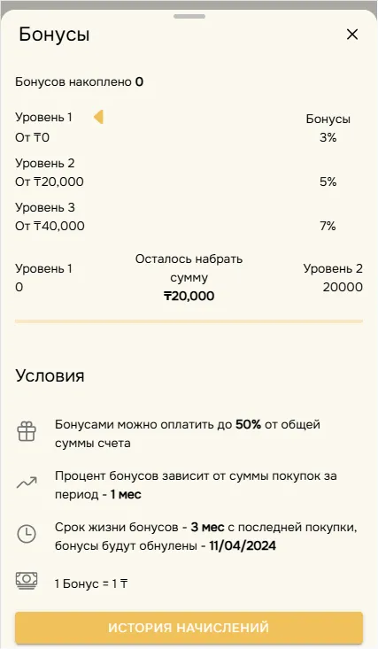 Экран мобильного приложения лояльности TuviS с балансом бонусов